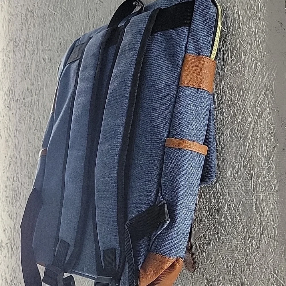 Stylish Blue and Brown Backpack Vintage Style NWOT